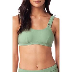 NWT Rhythm Women XS Green Ribbed Button Bikini Top $50